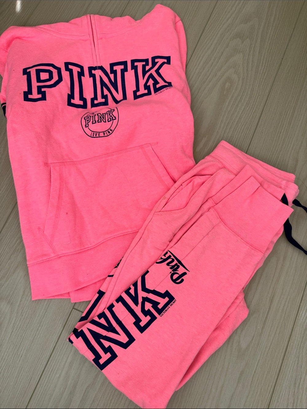 PINK Victoria's Secret Neon Pink Logo Hoodie & Jogger Set